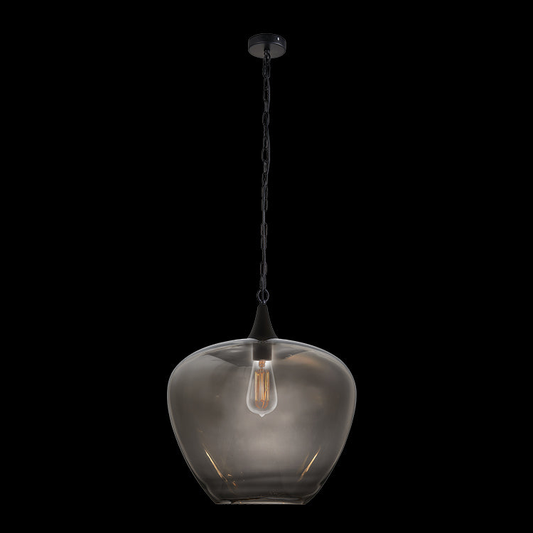 K. Light A-KLCH-910-L/SM Black with Smoke Glass 230v 60W E27 Apple Large Glass Pendant