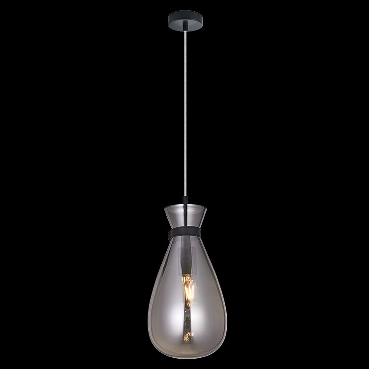 K. Light A-KLCH-912/SM Black with Smoke Glass 230v 60W E27 Pouch Glass Pendant, Smoke