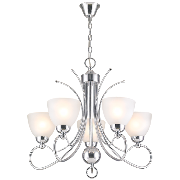Bright Star Lighting CH476/5 CHR Polished Chrome Chandelier with Frosted Glass